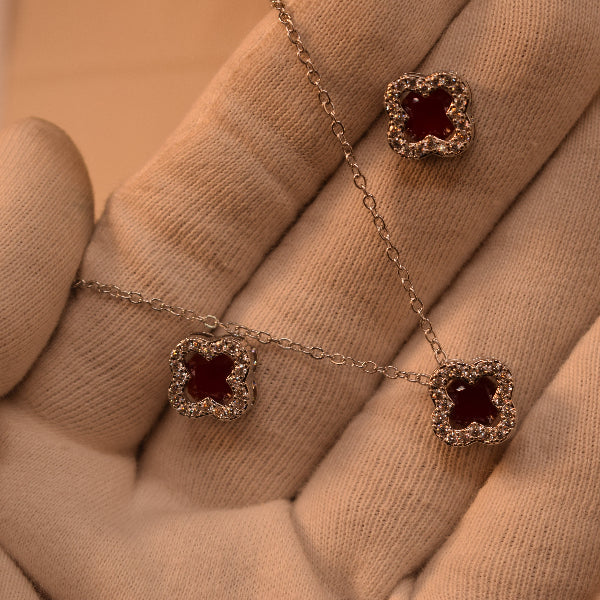 Gorgeous Design Silver Plated Crystal Stones Necklace Set for Girls/Women