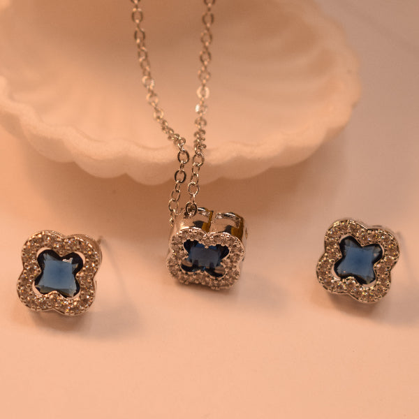 Gorgeous Design Silver Plated Crystal Stones Necklace Set for Girls/Women