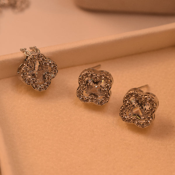 Gorgeous Design Silver Plated Crystal Stones Necklace Set for Girls/Women