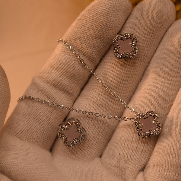 Gorgeous Design Silver Plated Crystal Stones Necklace Set for Girls/Women