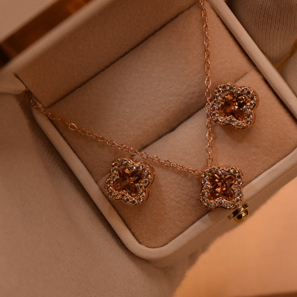 Elegant Design Gold Plated Crystal Stones Necklace Set for Girls/Women