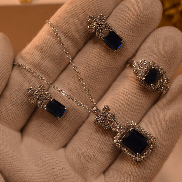 Dazzling Design Silver Plated Crystal Stones Necklace Set for Girls/Women