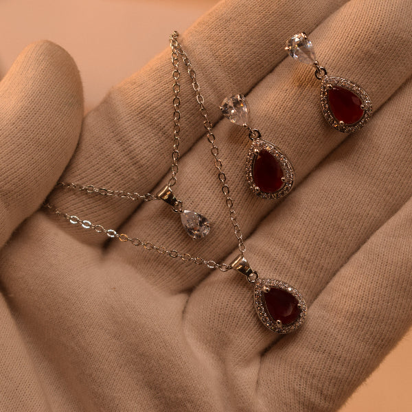 Sparkling Design Silver Plated Crystal Stones Necklace Set for Girls/Women