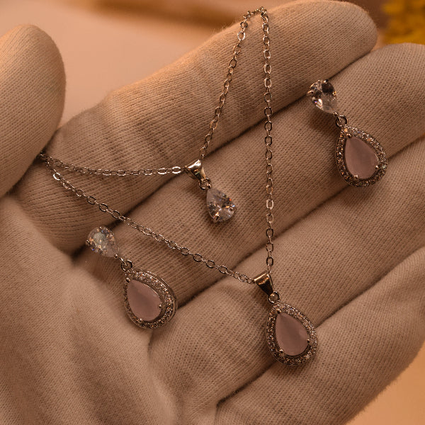 Sparkling Design Silver Plated Crystal Stones Necklace Set for Girls/Women