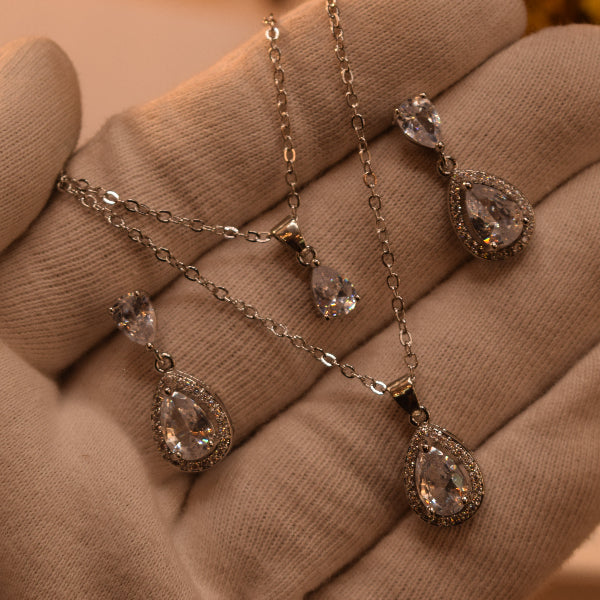 Sparkling Design Silver Plated Crystal Stones Necklace Set for Girls/Women