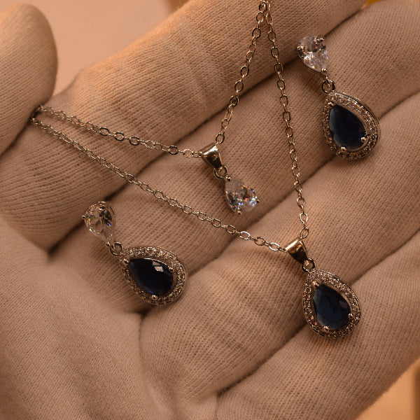 Sparkling Design Silver Plated Crystal Stones Necklace Set for Girls/Women