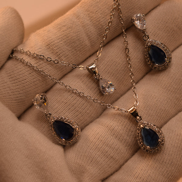 Sparkling Design Silver Plated Crystal Stones Necklace Set for Girls/Women