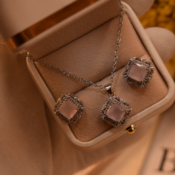 Stylish Design Silver Plated Crystal Stones Necklace Set for Girls/Women