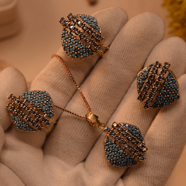 Luminous Design Gold Plated Real Stones Necklace Set for Girls/Women