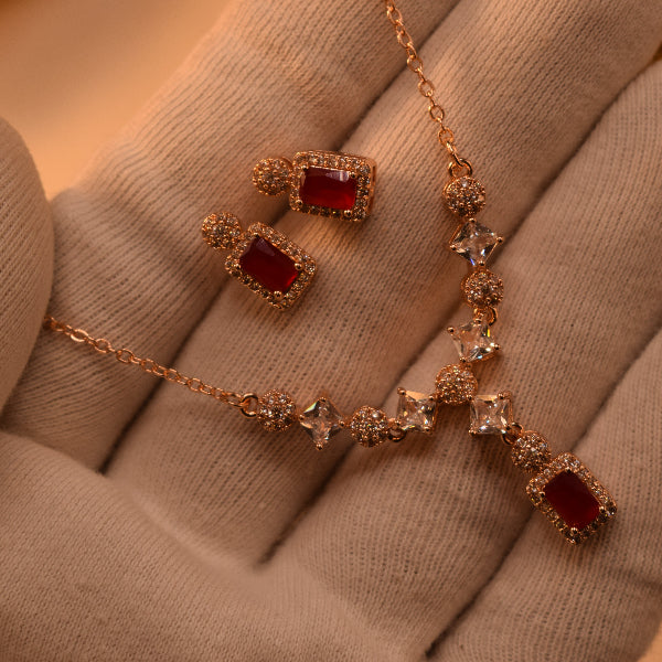 Dazzling Design Gold Plated Crystal Stones Necklace Set for Girls/Women