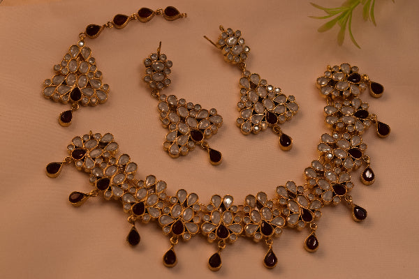 24K Gold Plated Indian Kundan Necklace Set for Girls/Women