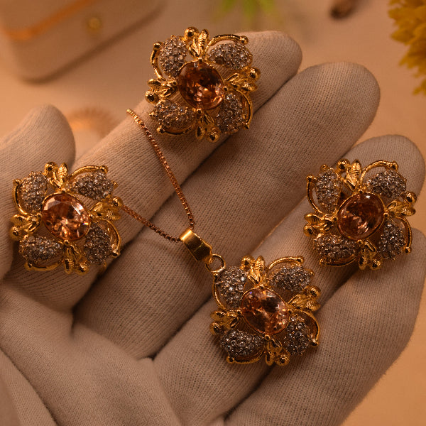 Sparkling Design Gold Plated Crystal Stones Necklace Set for Girls/Women