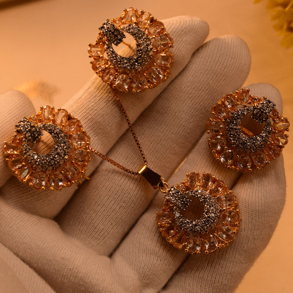 Gorgeous Design Gold Plated Crystal Stones Necklace Set for Girls/Women