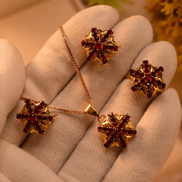 Fancy Design Gold Plated Crystal Stones Necklace Set for Girls/Women