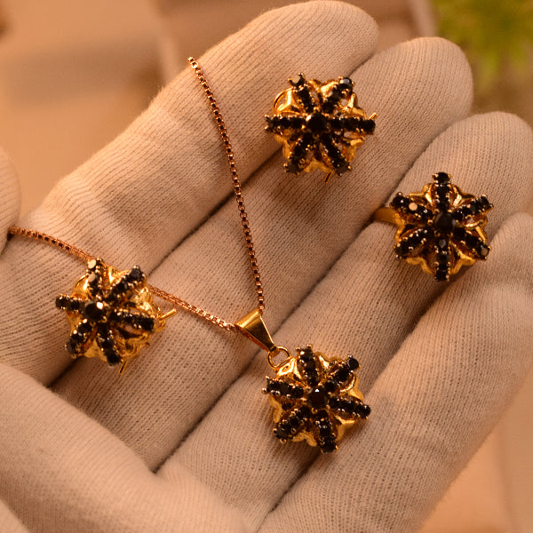 Fancy Design Gold Plated Crystal Stones Necklace Set for Girls/Women