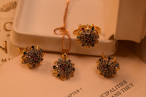 Beautiful Design Gold Plated Crystal Stones Necklace Set for Girls/Women