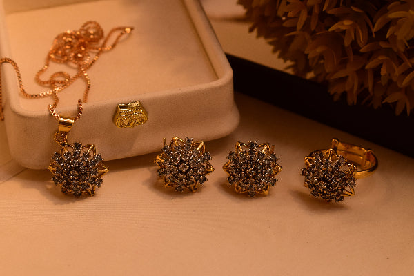 Beautiful Design Gold Plated Crystal Stones Necklace Set for Girls/Women