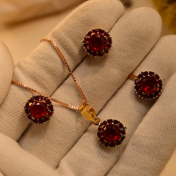 Dazzling Design Gold Plated Crystal Stones Necklace Set for Girls/Women