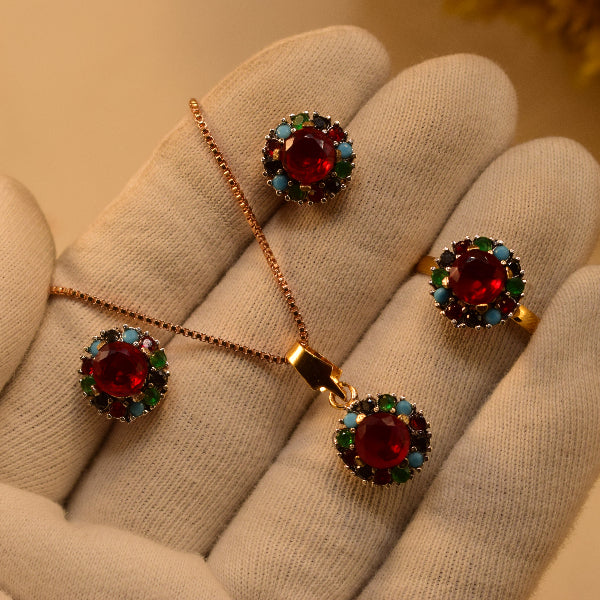 Dazzling Design Gold Plated Crystal Stones Necklace Set for Girls/Women