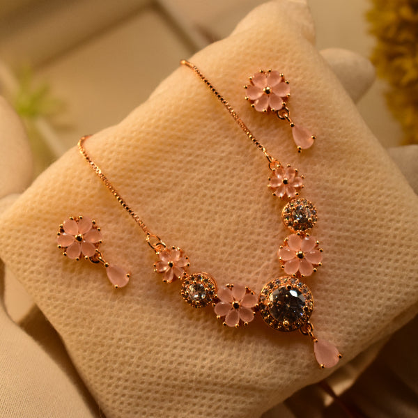 Elegant Design Gold Plated Crystal Stones Necklace Set for Girls/Women