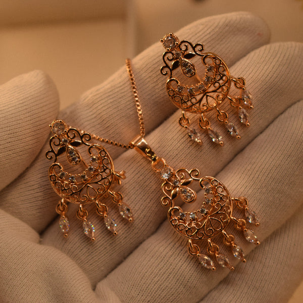 Luminous Design Gold Plated Crystal Stones Necklace Set for Girls/Women
