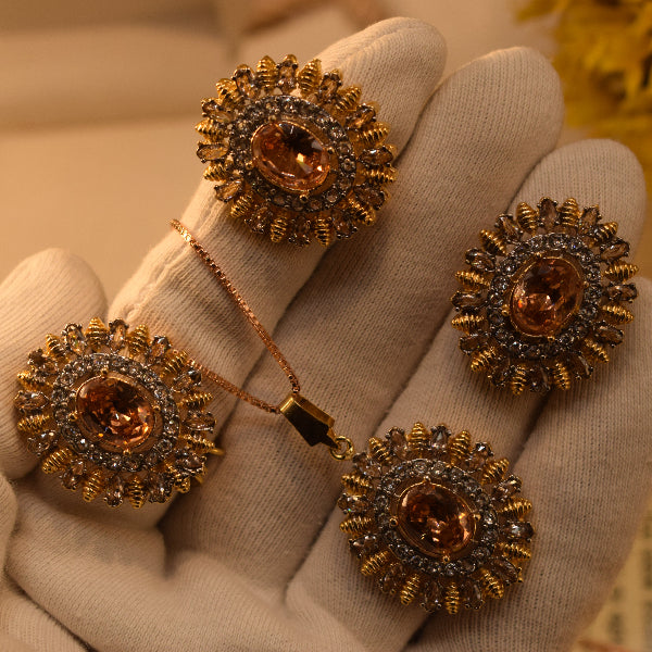 Luminous Design Gold Plated Crystal Stones Necklace Set for Girls/Women