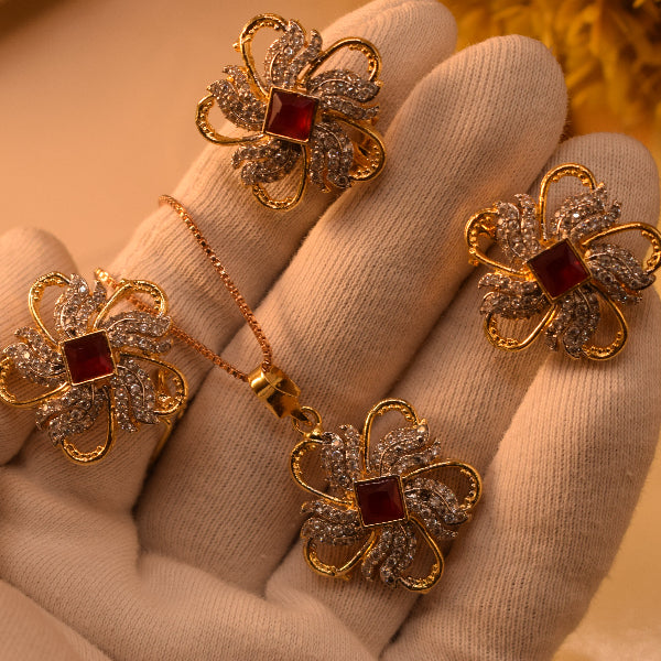 Gorgeous Design Gold Plated Crystal Stones Necklace Set for Girls/Women