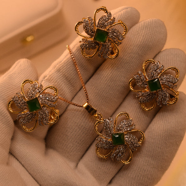 Gorgeous Design Gold Plated Crystal Stones Necklace Set for Girls/Women