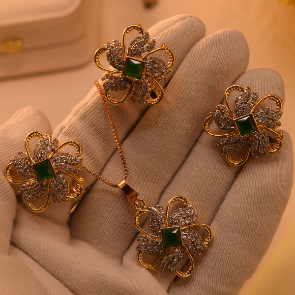 Gorgeous Design Gold Plated Crystal Stones Necklace Set for Girls/Women