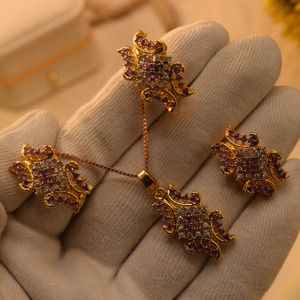 Fancy Design Gold Plated Crystal Stones Necklace Set for Girls/Women