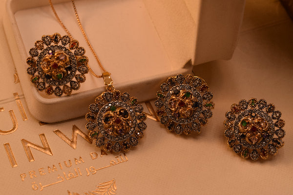 Dazzling Design Gold Plated Crystal Stones Necklace Set for Girls/Women