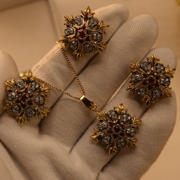 Glamorous Design Gold Plated Crystal Stones Necklace Set for Girls/Women