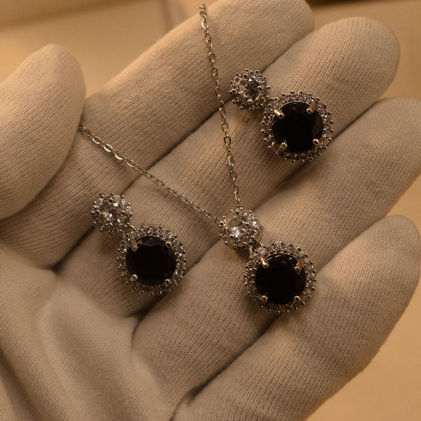 Sparkling Design Silver Plated Crystal Stones Necklace Set for Girls/Women