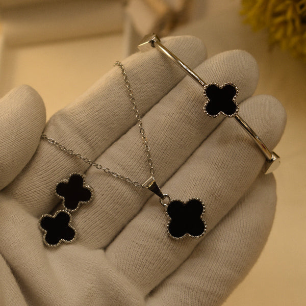 Sparkling Unique Design Silver Plated Necklace Set with Bracelet for Girls/Women