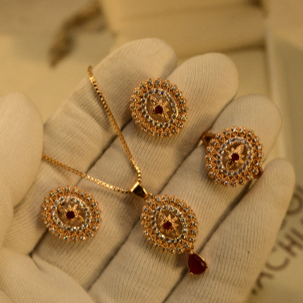 Charming Design Gold Plated Crystal Stones Necklace Set for Girls/Women