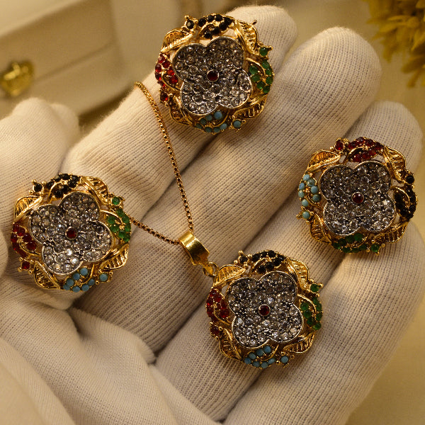 Sparkling Design Gold Plated Crystal Stones Necklace Set for Girls/Women