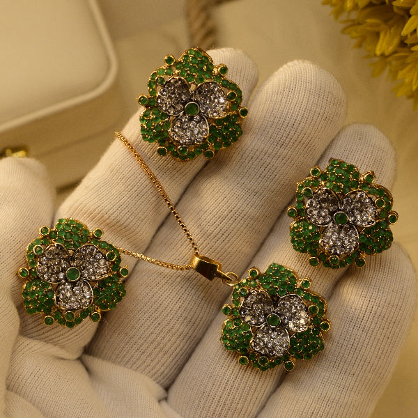 Glamorous Design Gold Plated Crystal Stones Necklace Set for Girls/Women