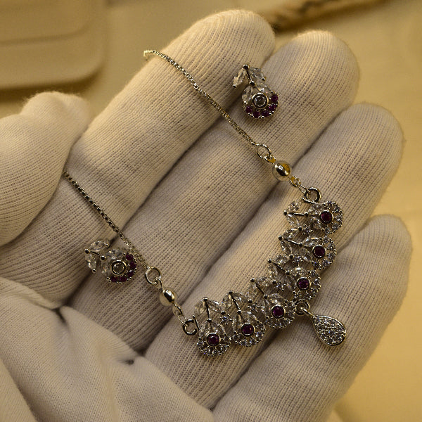 Chamring Design Silver Plated Crystal Stones Necklace Set for Girls/Women