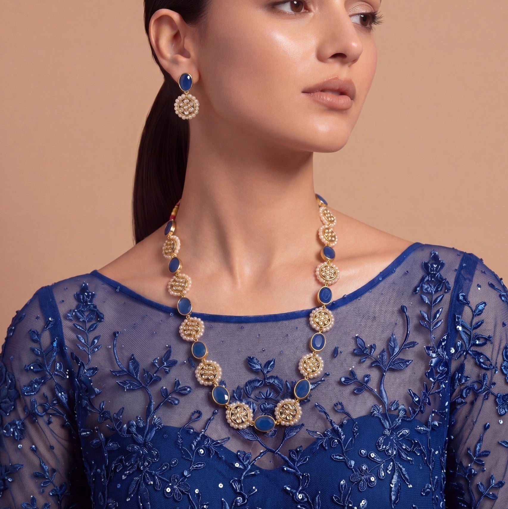 Fancy Design Gold Plated Crystal Stones Kundan Set for Girls/Women