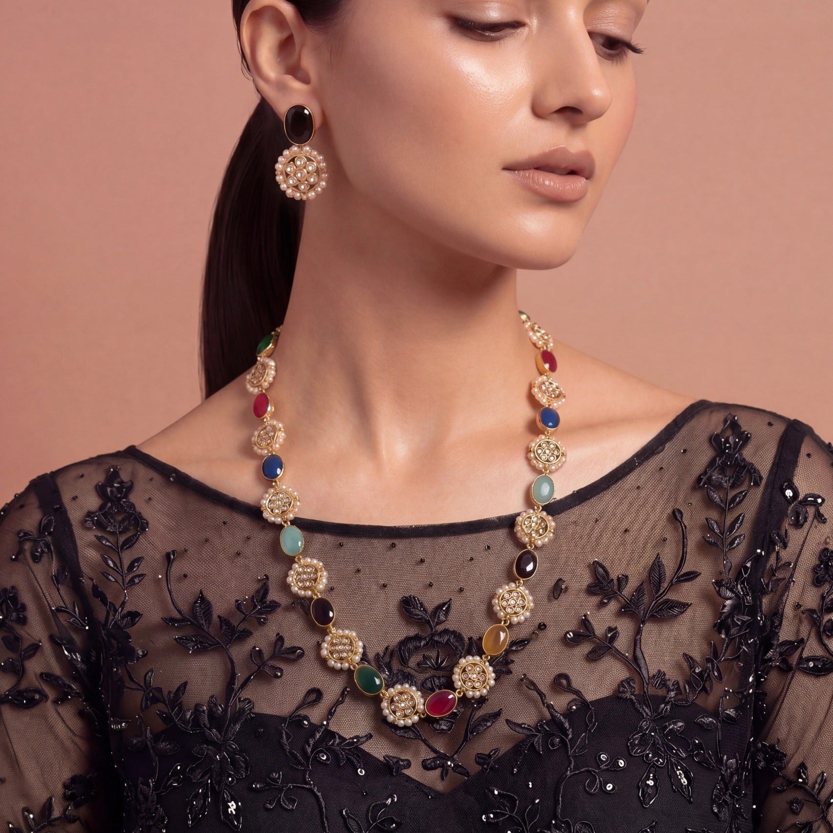 Fancy Design Gold Plated Crystal Stones Kundan Set for Girls/Women