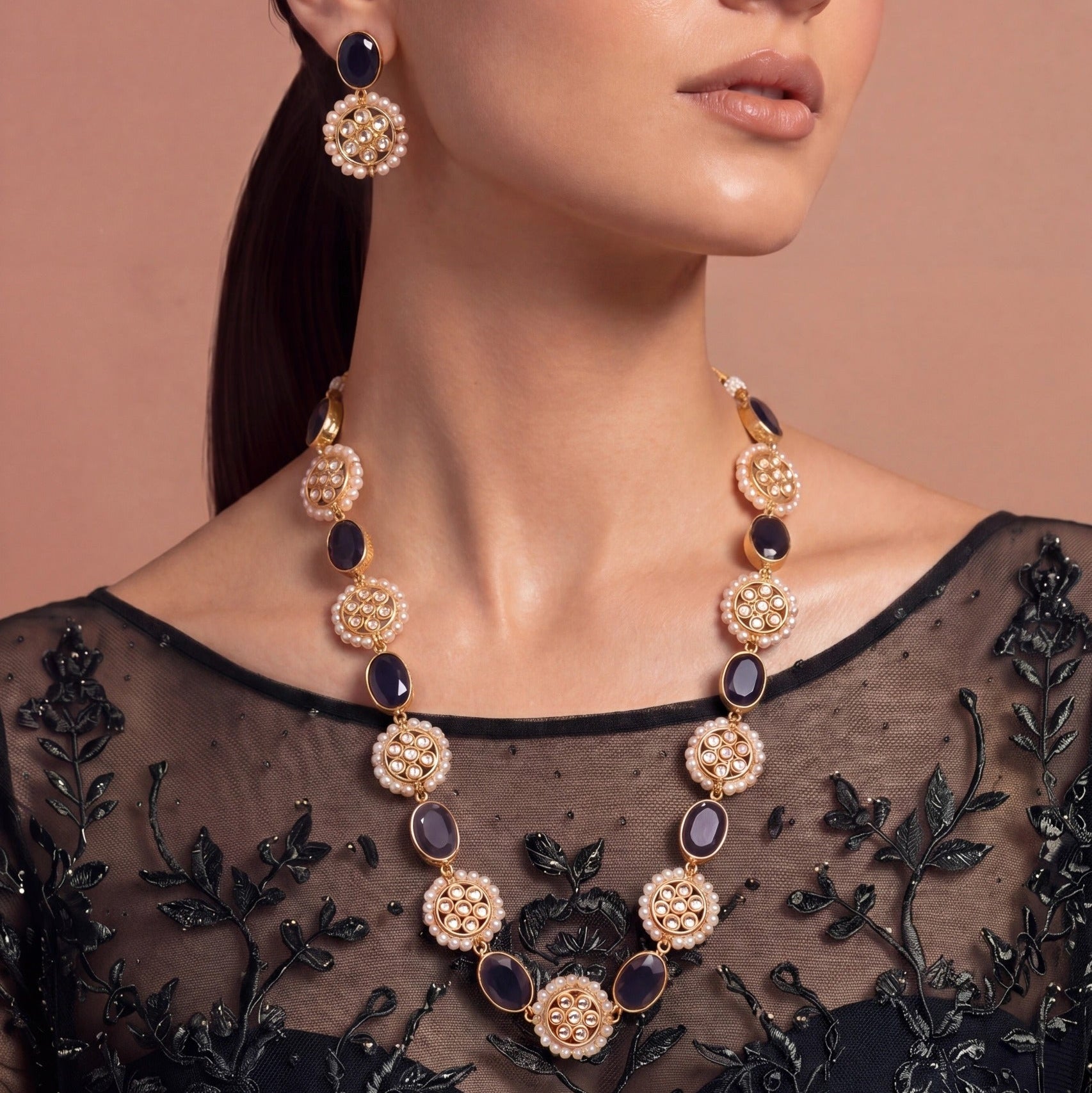 Fancy Design Gold Plated Crystal Stones Kundan Set for Girls/Women