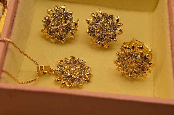 Elegant Fancy Golden Flower Zircon Necklace Sets for Girls/Wome
