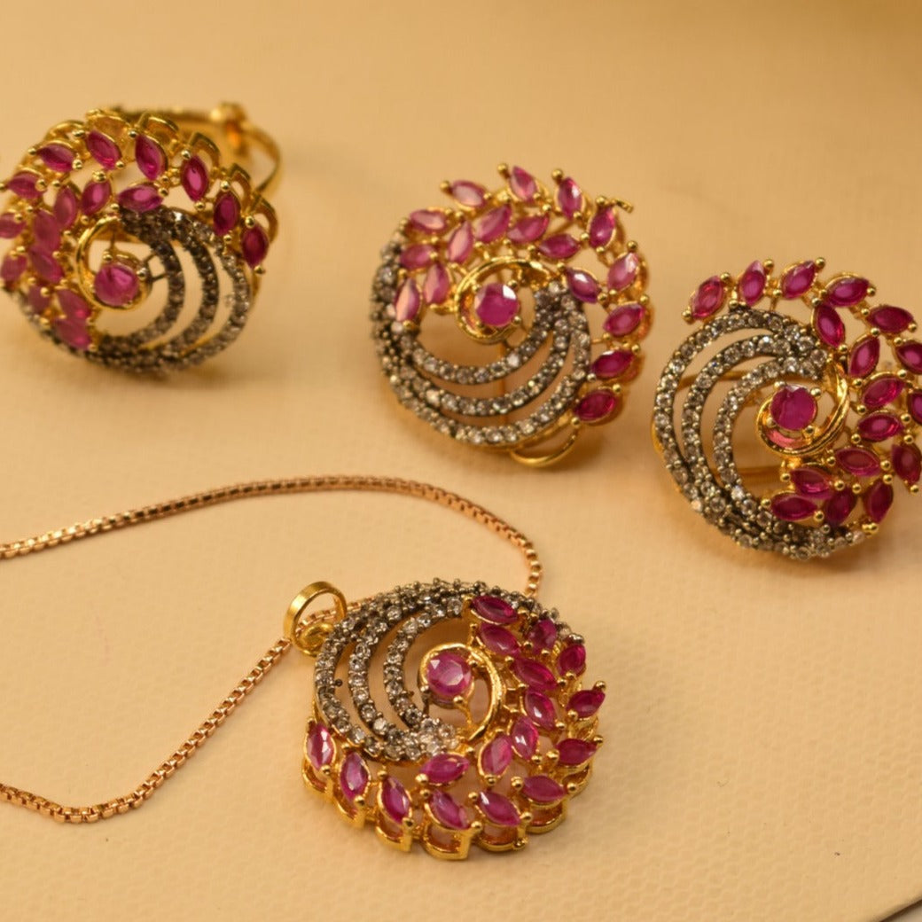 Elegant Fancy Golden Flower Zircon Necklace Sets for Girls/Women