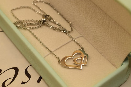Fancy Design Crystal Silver Double Heart Pendant for Girls/Women
