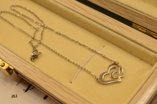 Fancy Design Crystal Silver Double Heart Pendant for Girls/Women