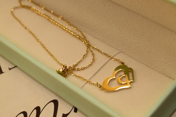 Fancy Design Crystal Golden Double Heart Pendant for Girls/Women