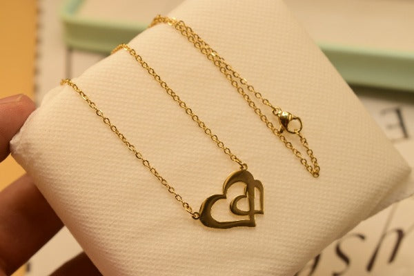 Fancy Design Crystal Golden Double Heart Pendant for Girls/Women