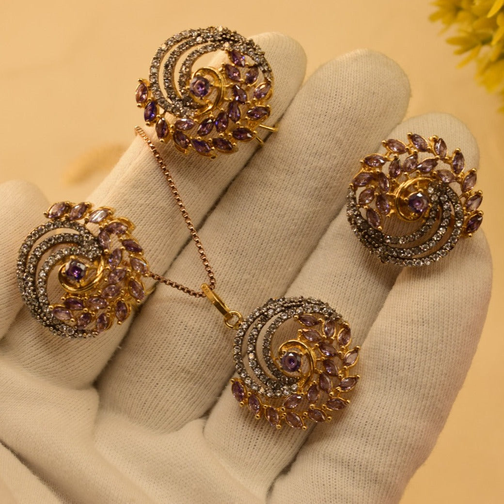 Elegant Fancy Golden Flower Zircon Necklace Sets for Girls/Women