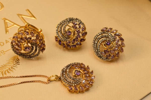 Elegant Fancy Golden Flower Zircon Necklace Sets for Girls/Women