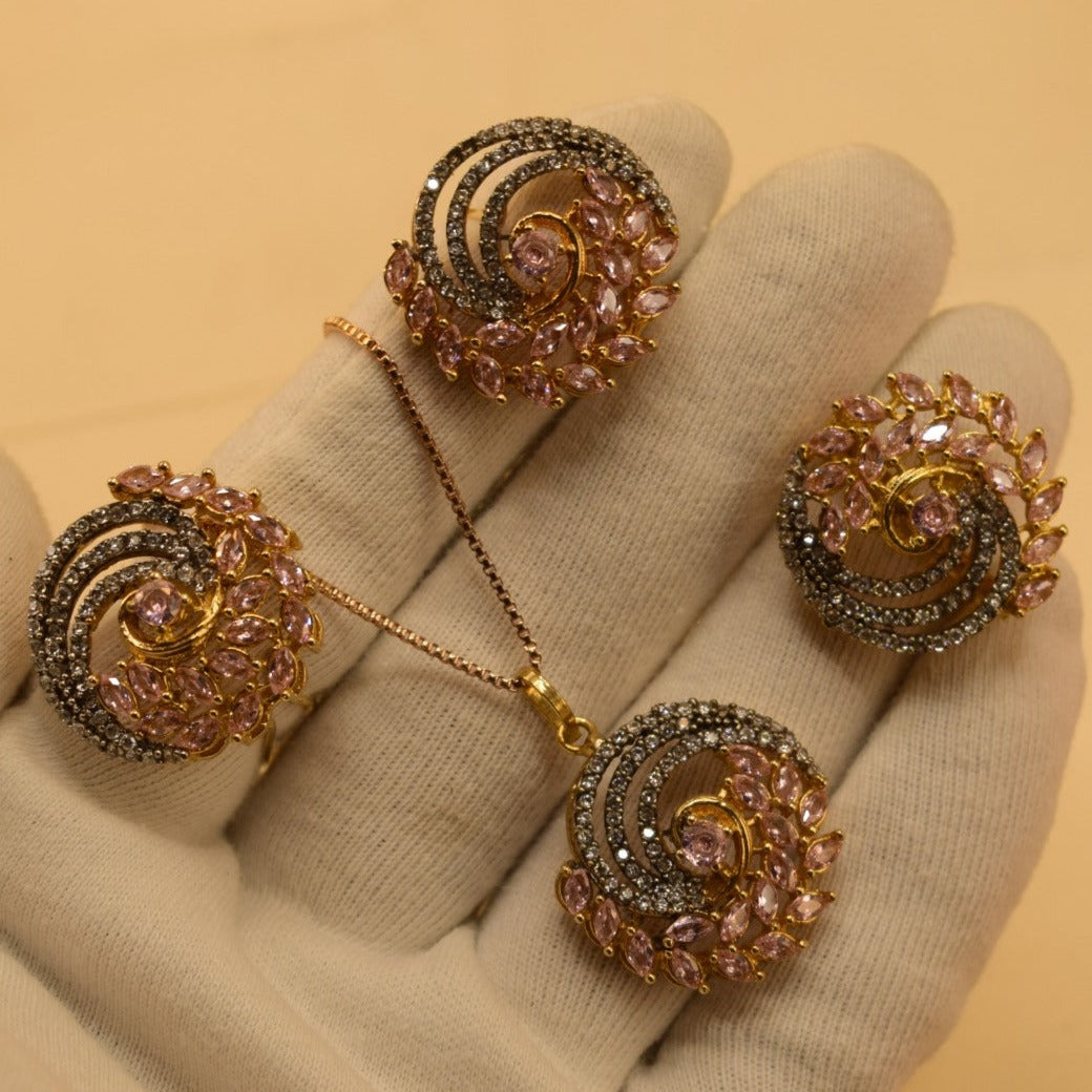 Elegant Fancy Golden Flower Zircon Necklace Sets for Girls/Women